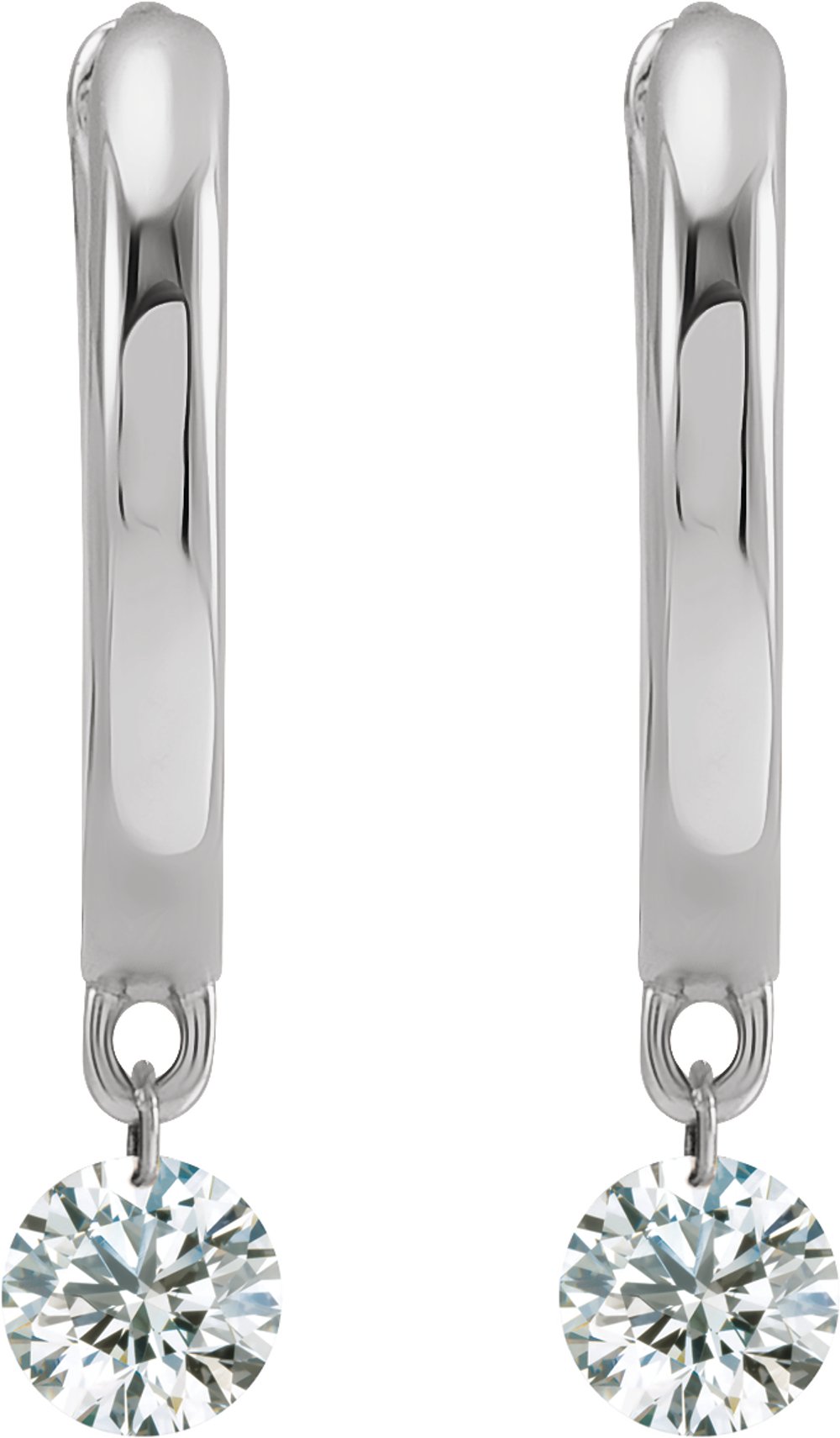 14K White Gold 1/3 CTW Drilled Natural Diamond Hinged Hoop Earrings