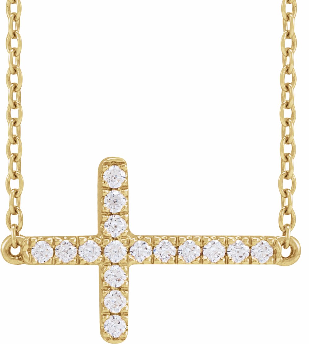 14K Yellow Gold 1/6 CTW Lab-Grown Diamond Sideways Cross 16-18" Necklace