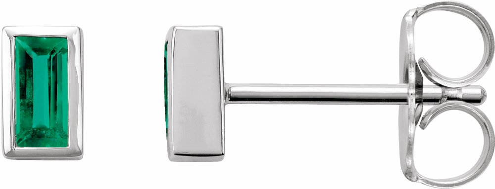14K White Gold Natural Emerald Bezel-Set Earrings