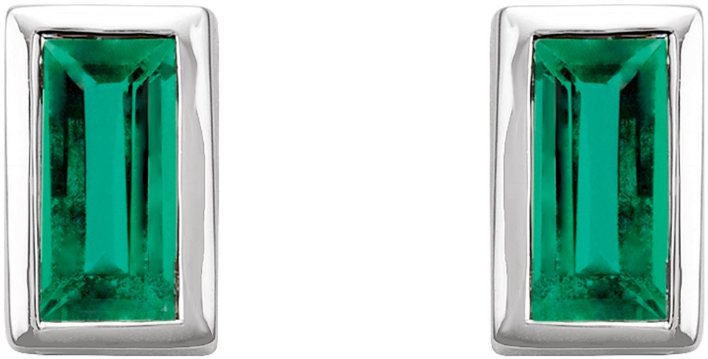 14K White Gold Natural Emerald Bezel-Set Earrings