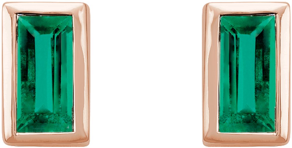 14K Yellow Gold Natural Emerald Bezel-Set Earrings