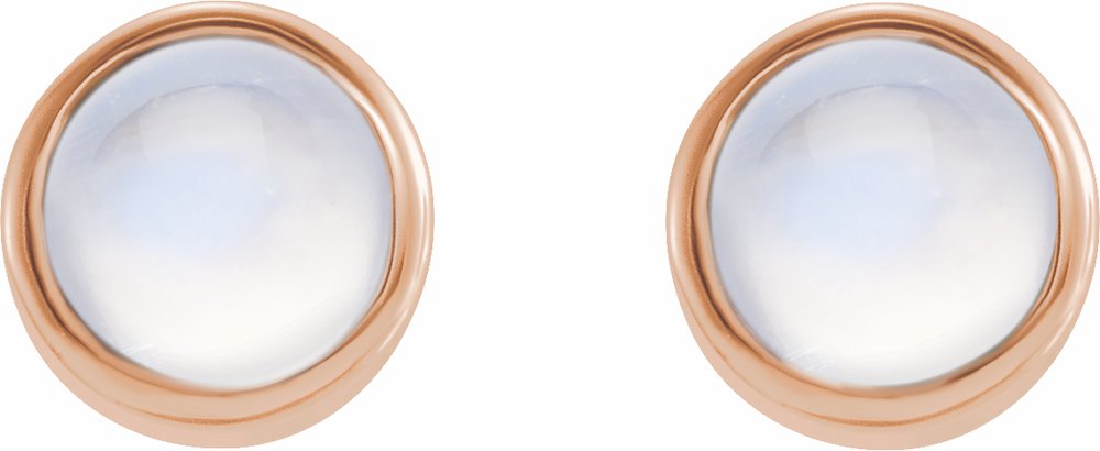 14K Rose Gold Natural Rainbow Moonstone Bezel-Set Earring