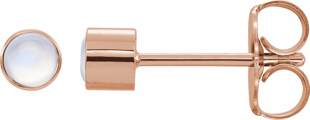 14K Rose Gold Natural Rainbow Moonstone Bezel-Set Earring