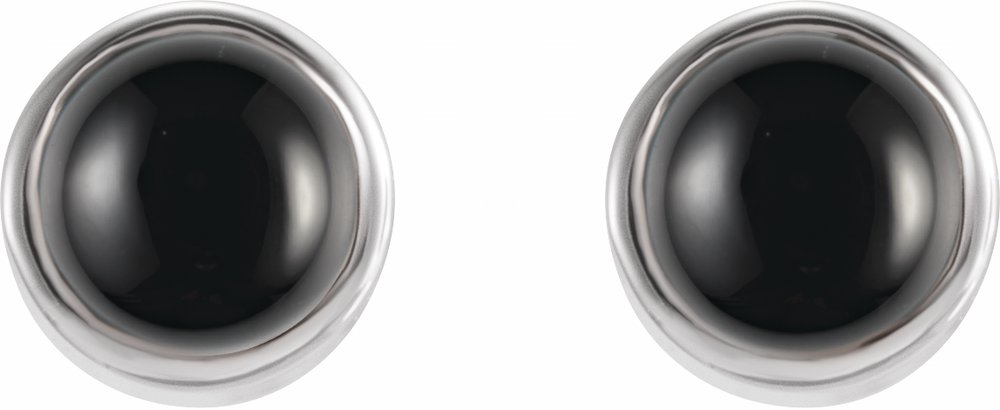 14K White Gold Natural Black Onyx Bezel-Set Earrings