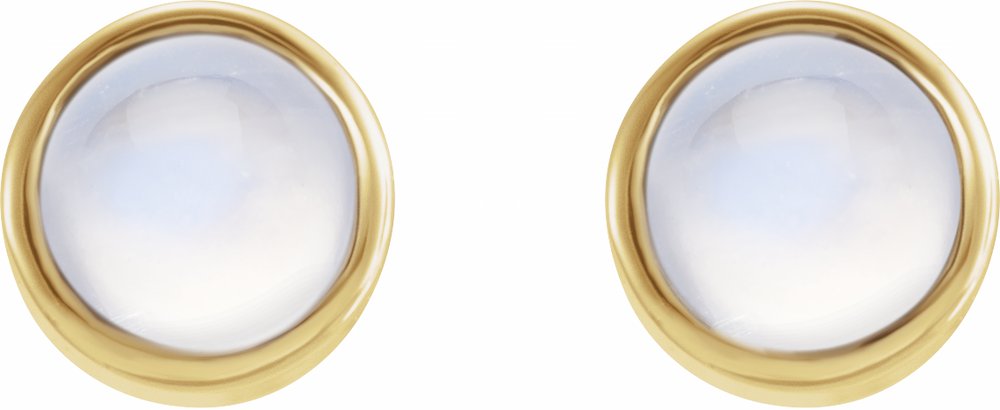 14K Yellow Gold Natural Rainbow Moonstone Bezel-Set Earring