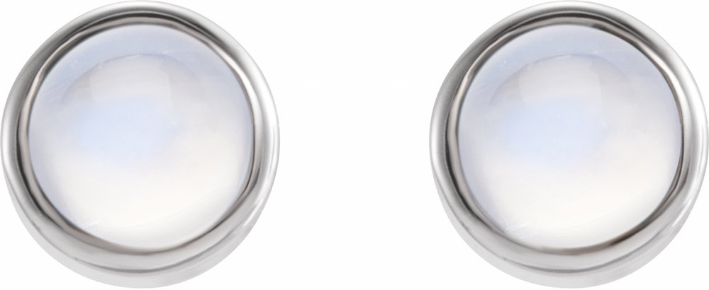 14K White Gold Natural Rainbow Moonstone Bezel-Set Earring