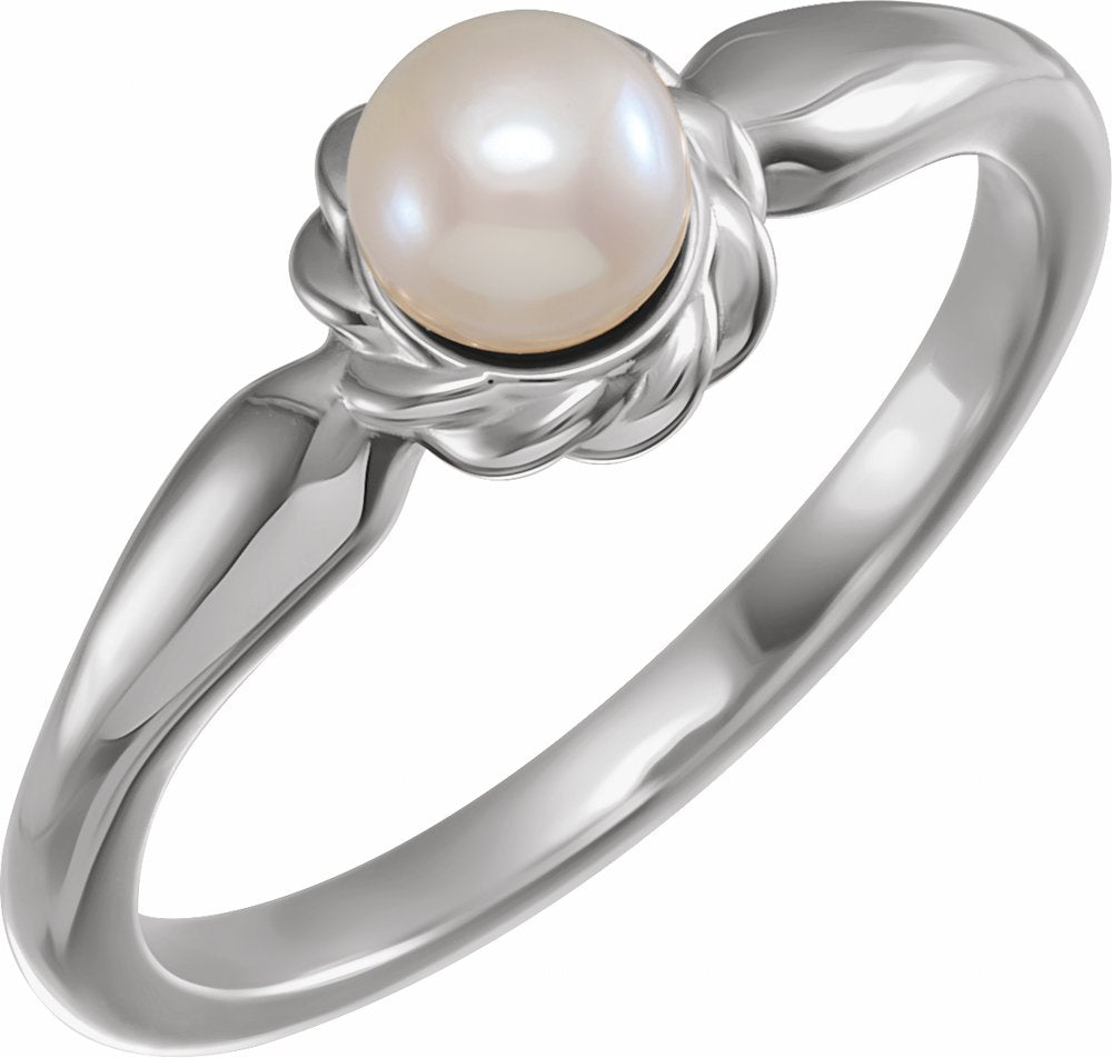 14K White 5-5.5 mm Cultured White Freshwater Pearl Ring