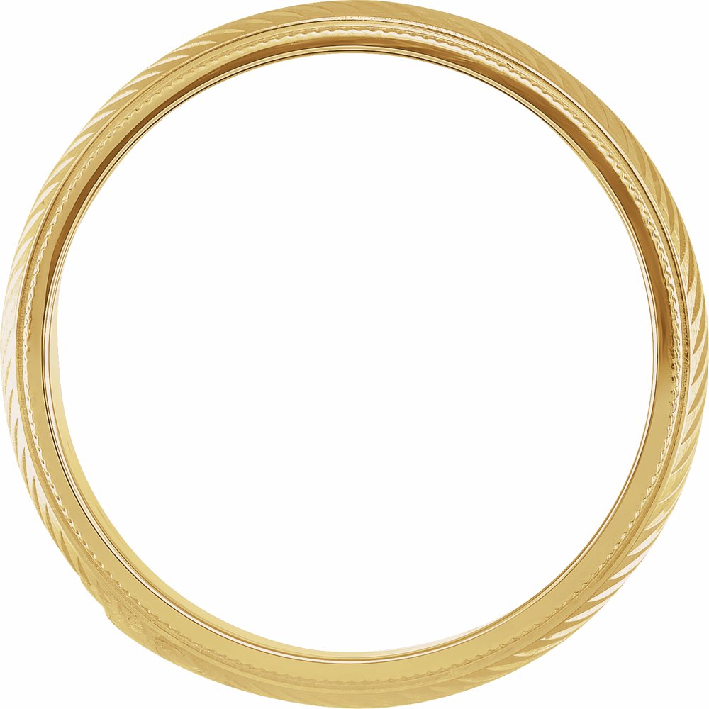 10K Yellow Gold 6 mm Milgrain Stepped-Edge Herringbone Pattern Half Round Band Size 10