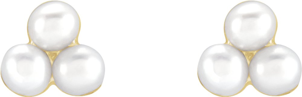 14K Yellow Gold Cultured White Freshwater Pearl Cluster Earrings