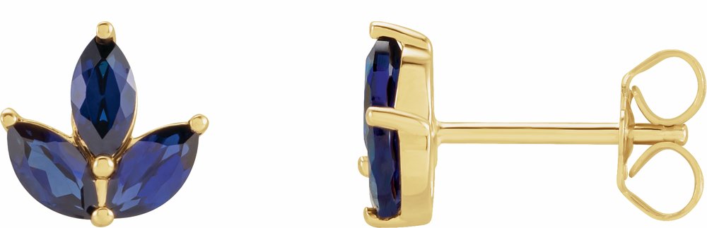 14K Yellow Gold Natural Blue Sapphire Cluster Earrings