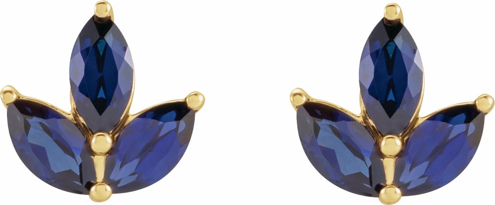 14K Yellow Gold Natural Blue Sapphire Cluster Earrings