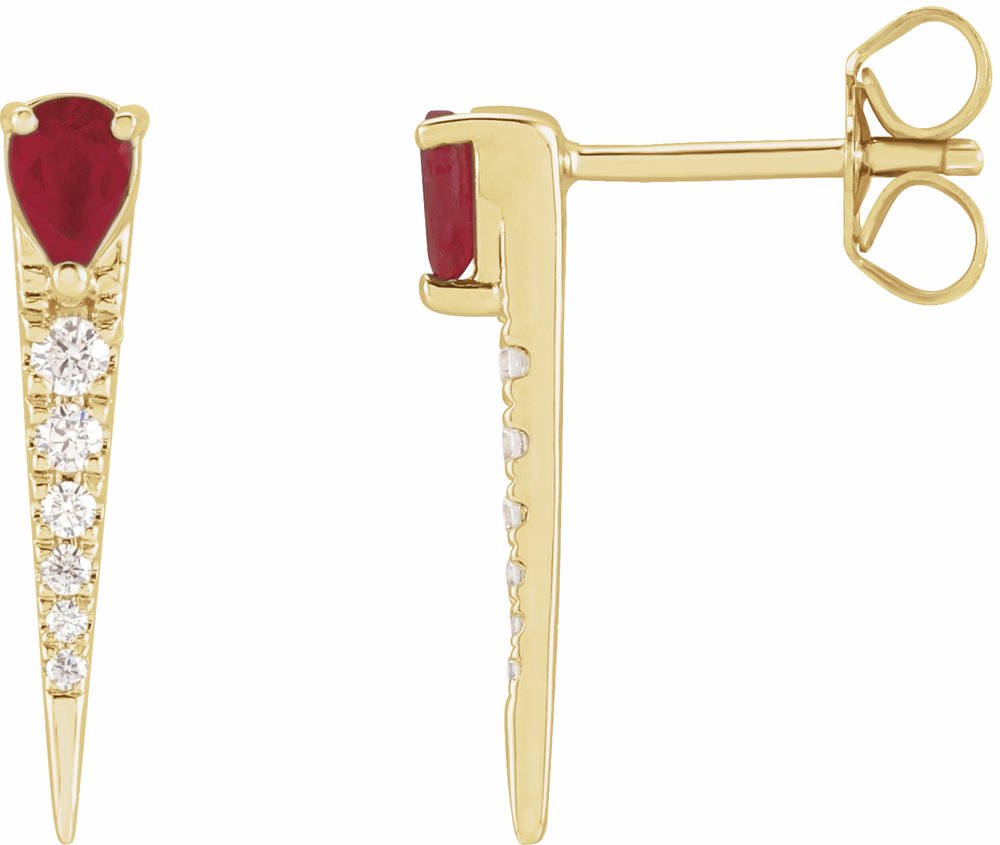 14K Yellow Natural Ruby & 1/8 CTW Natural Diamond Spike Earrings