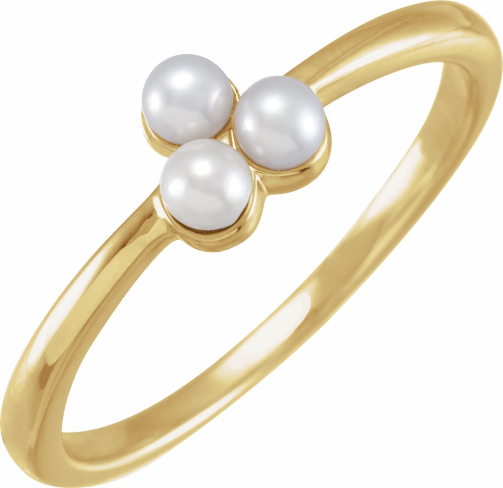 14K Yellow Gold Cultured White Freshwater Pearl Cluster Ring