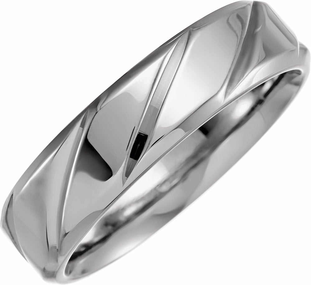 14K White Gold 6 mm Diagonal Grooved Flat Band Size 10