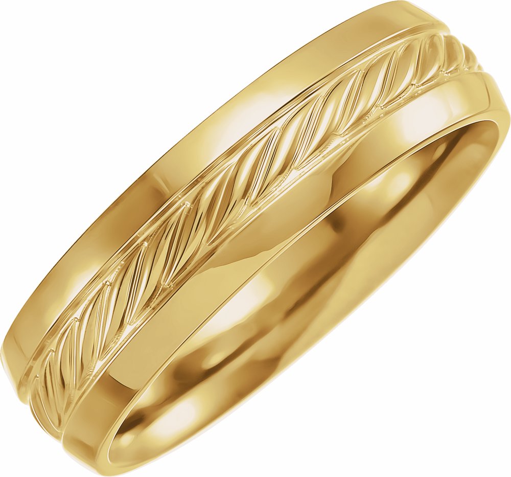 14K Yellow Gold 6 mm Beveled-Edge Rope Comfort-Fit Flat Band Size 8