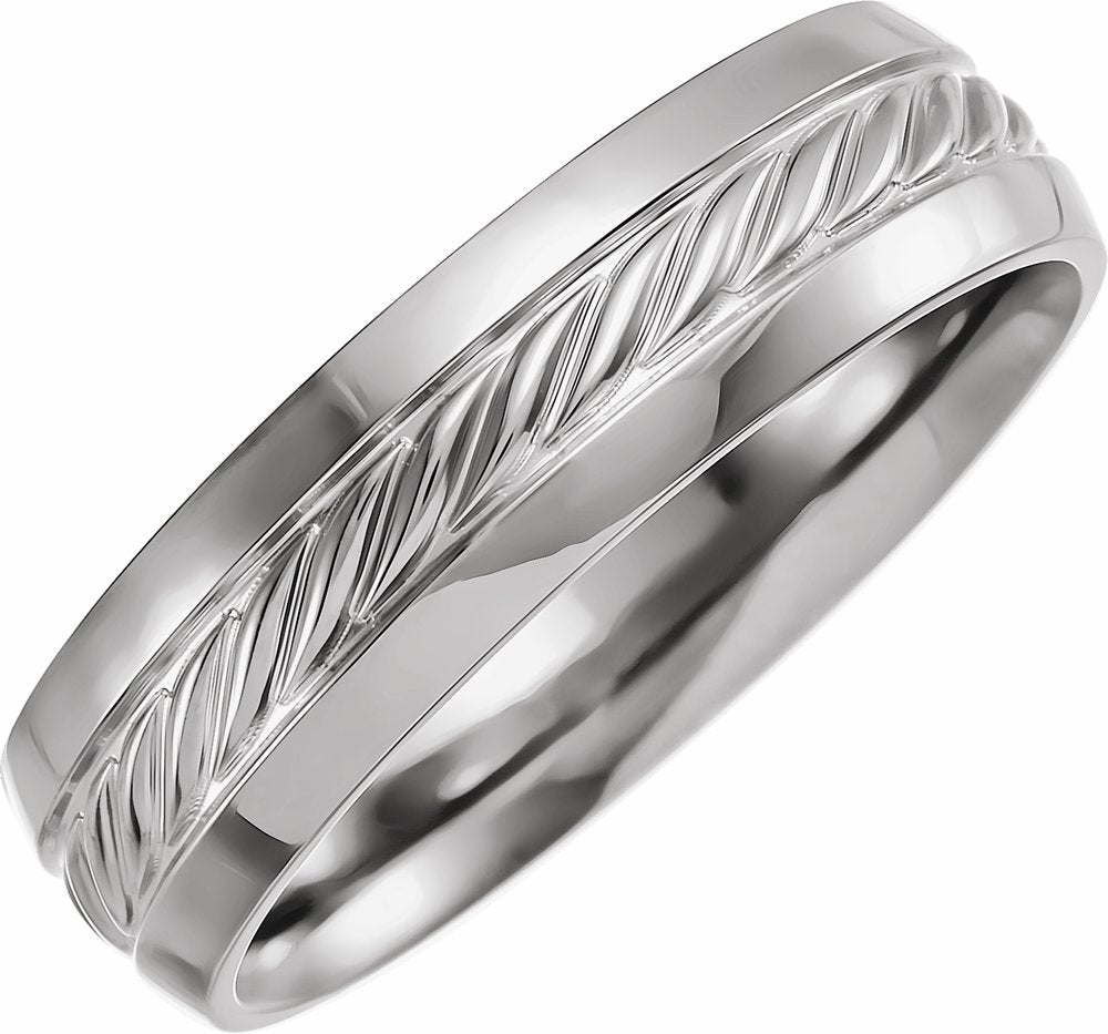 10K White Gold 6 mm Beveled-Edge Rope Comfort-Fit Flat Band Size 8
