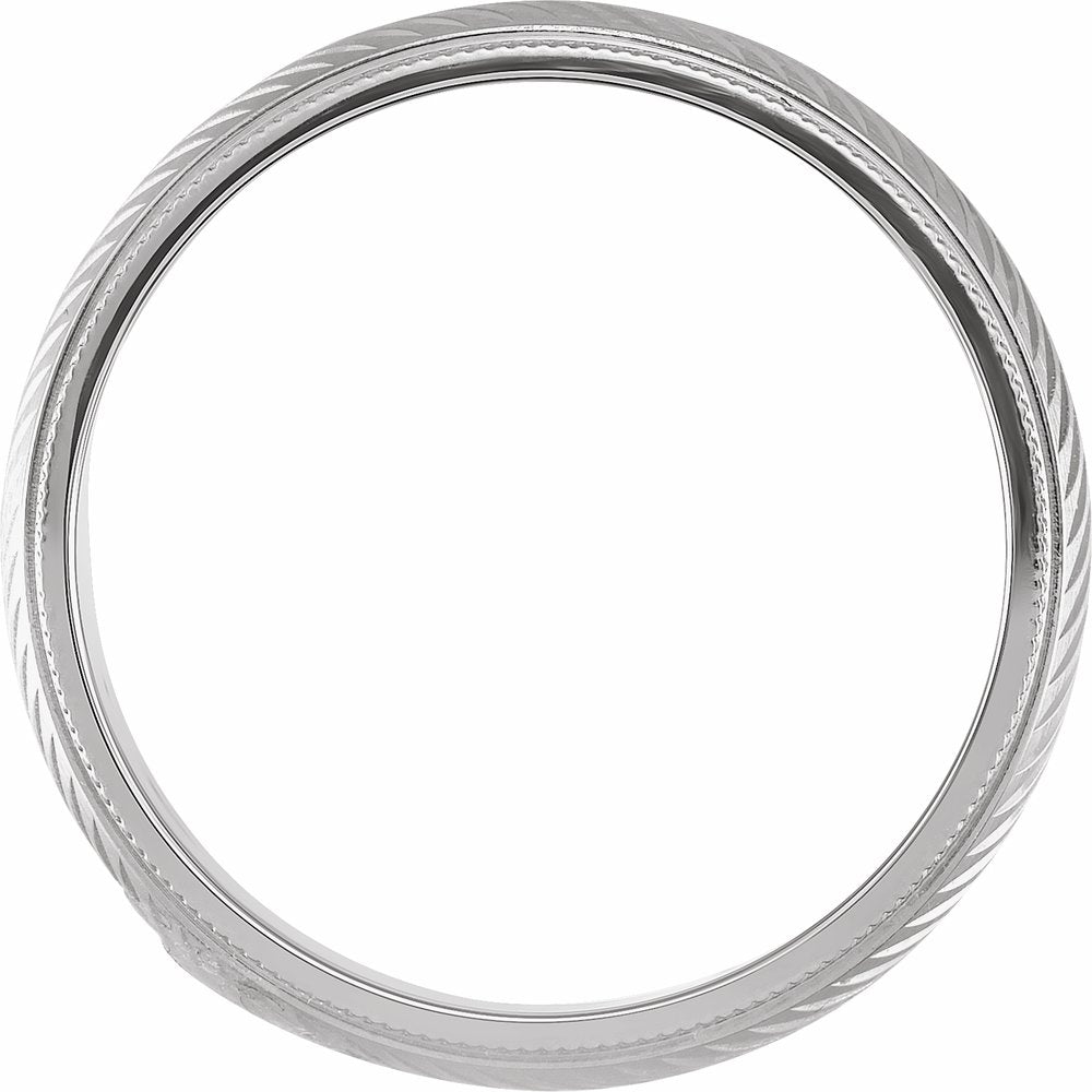 14K White Gold 6 mm Milgrain Stepped-Edge Herringbone Pattern Half Round Band Size 10.5