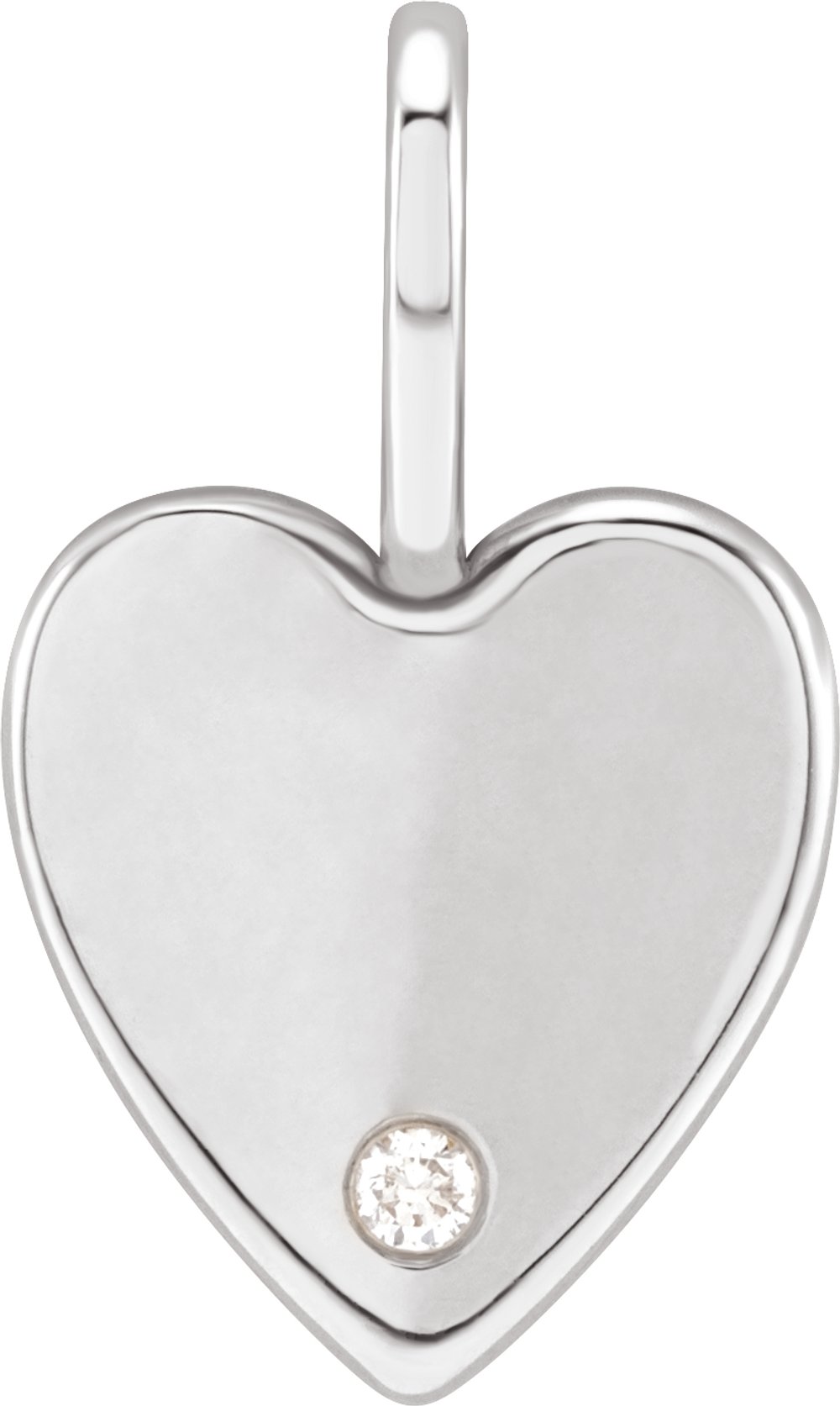 14K White Gold .02 CT Natural Diamond Engravable Heart Charm/Pendant