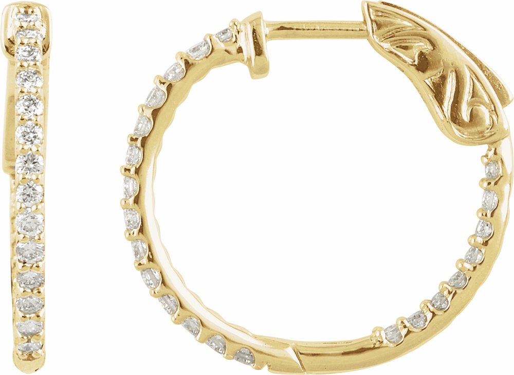 14K Yellow Gold 1 CTW Natural Diamond Inside-Outside 26.5 mm Hinged Hoop Earrings