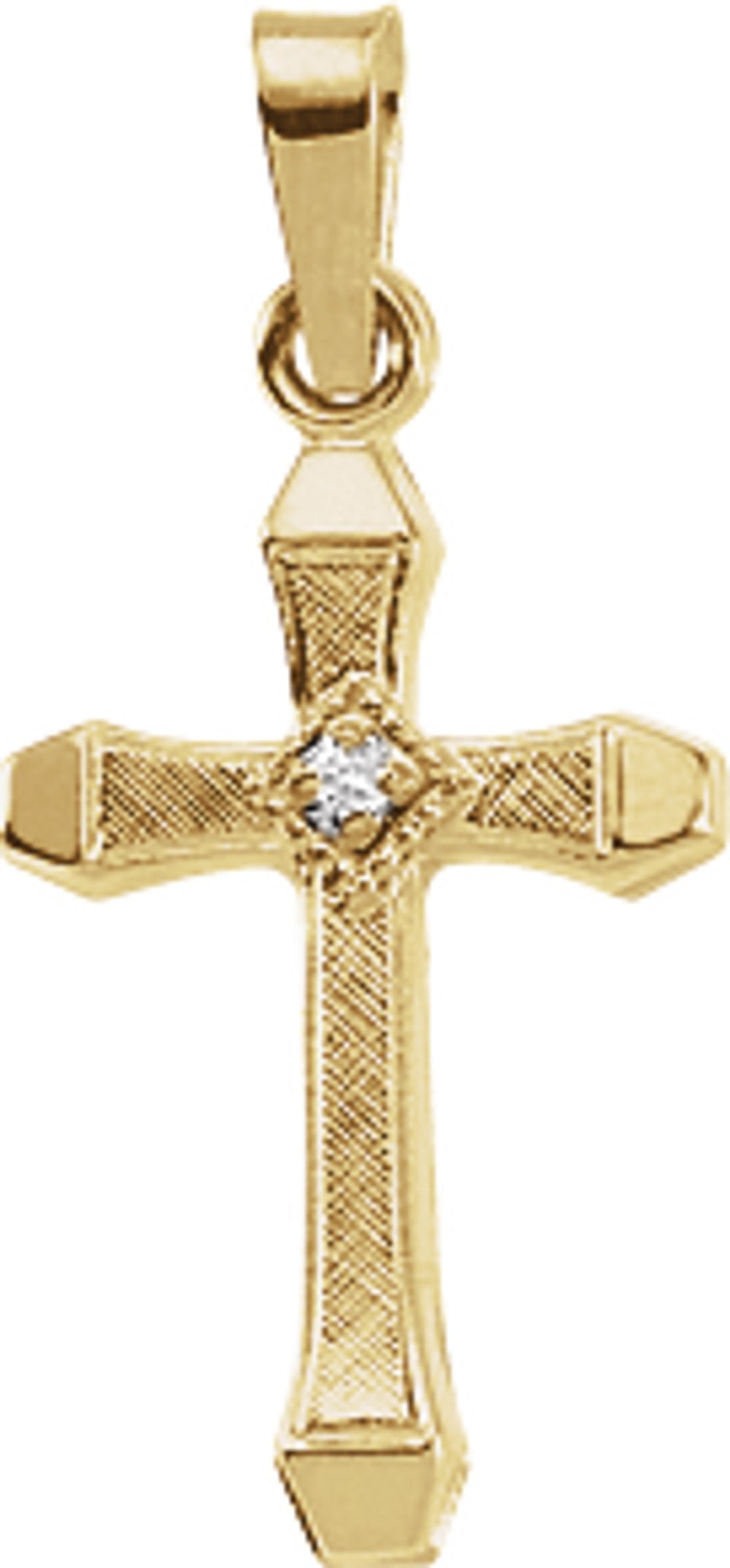 14K Yellow Gold 17x11 mm .01 CT Natural Diamond Hollow Cross Pendant