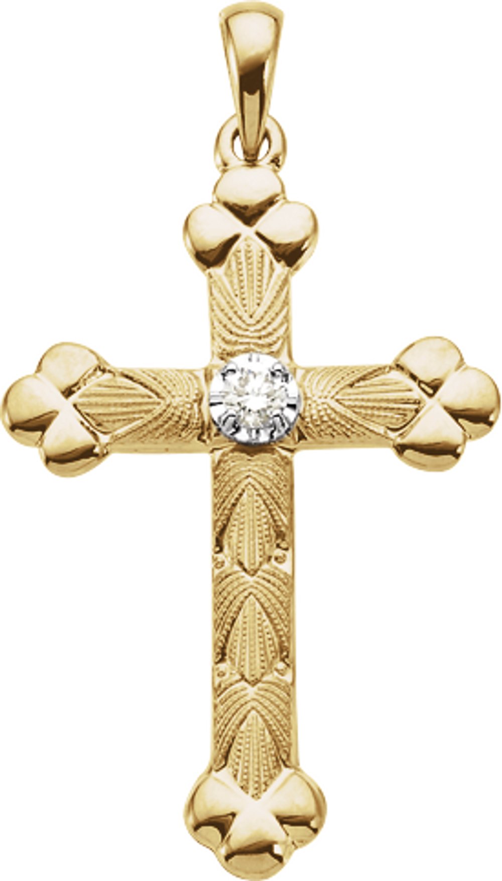 14K Yellow/White Gold 1/10 CT Natural Diamond Cross Pendant