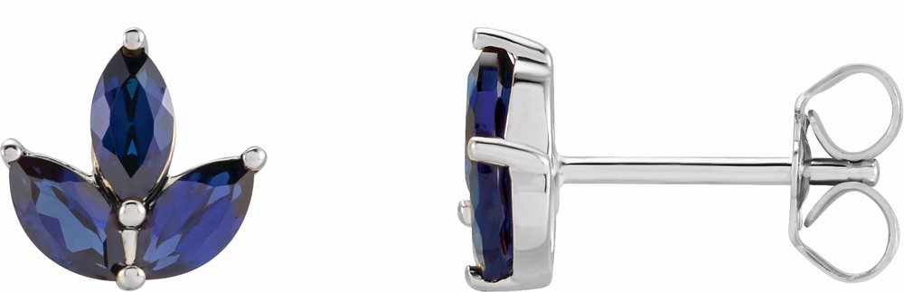 14K White Gold Natural Blue Sapphire Cluster Earrings