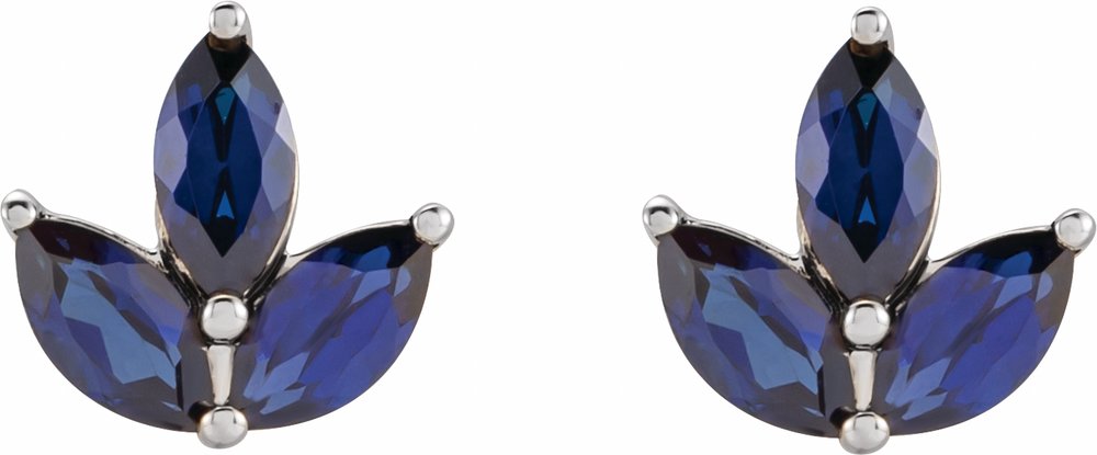 14K White Gold Natural Blue Sapphire Cluster Earrings