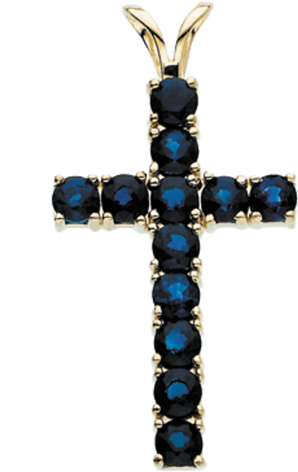 14K Yellow Gold Natural Blue Sapphire Cross Pendant