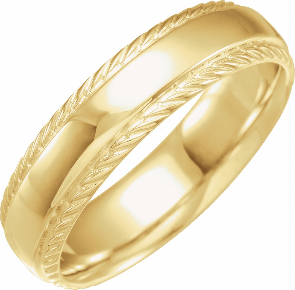 14K Yellow Gold 6 mm Rope Stepped-Edge Half Round Band Size 8