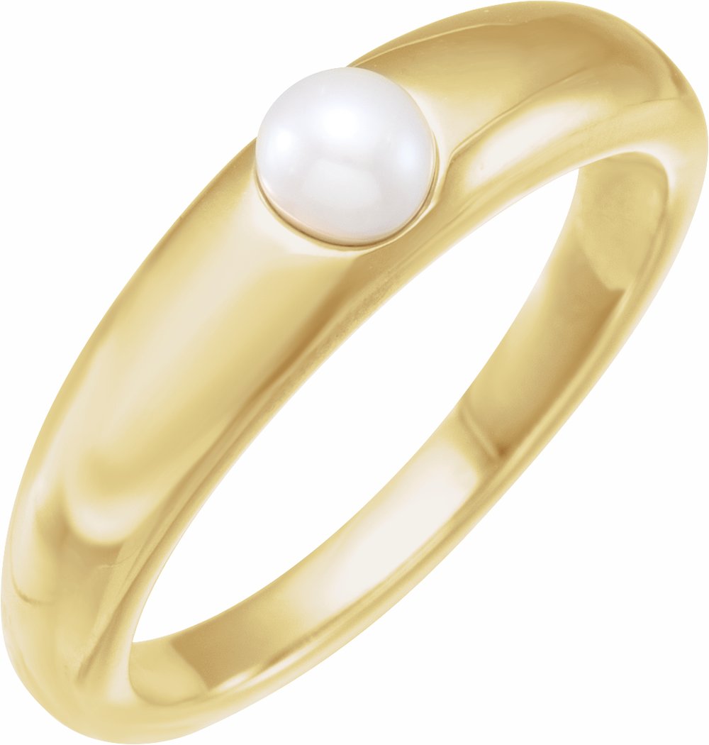 14K Yellow Gold Cultured White Akoya Pearl Dome Ring