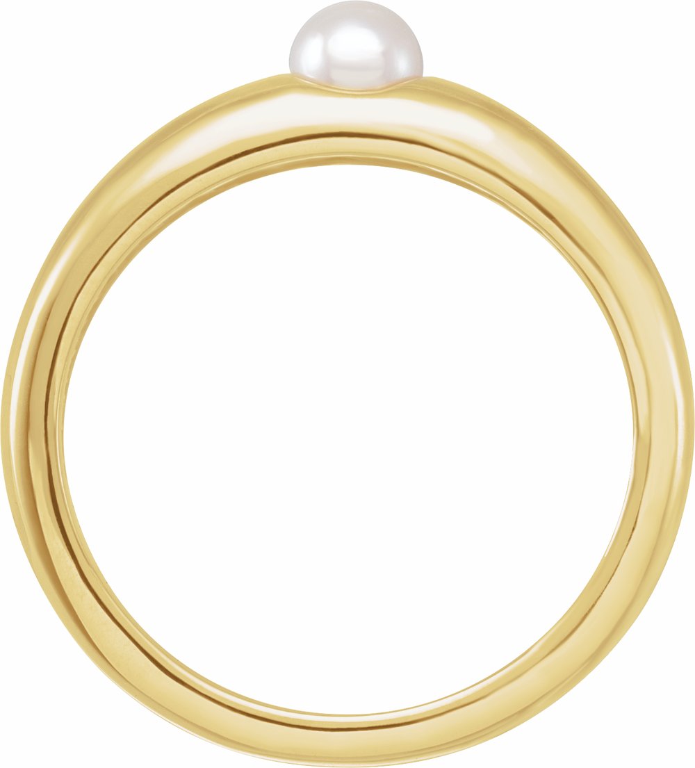 14K Yellow Gold Cultured White Akoya Pearl Dome Ring
