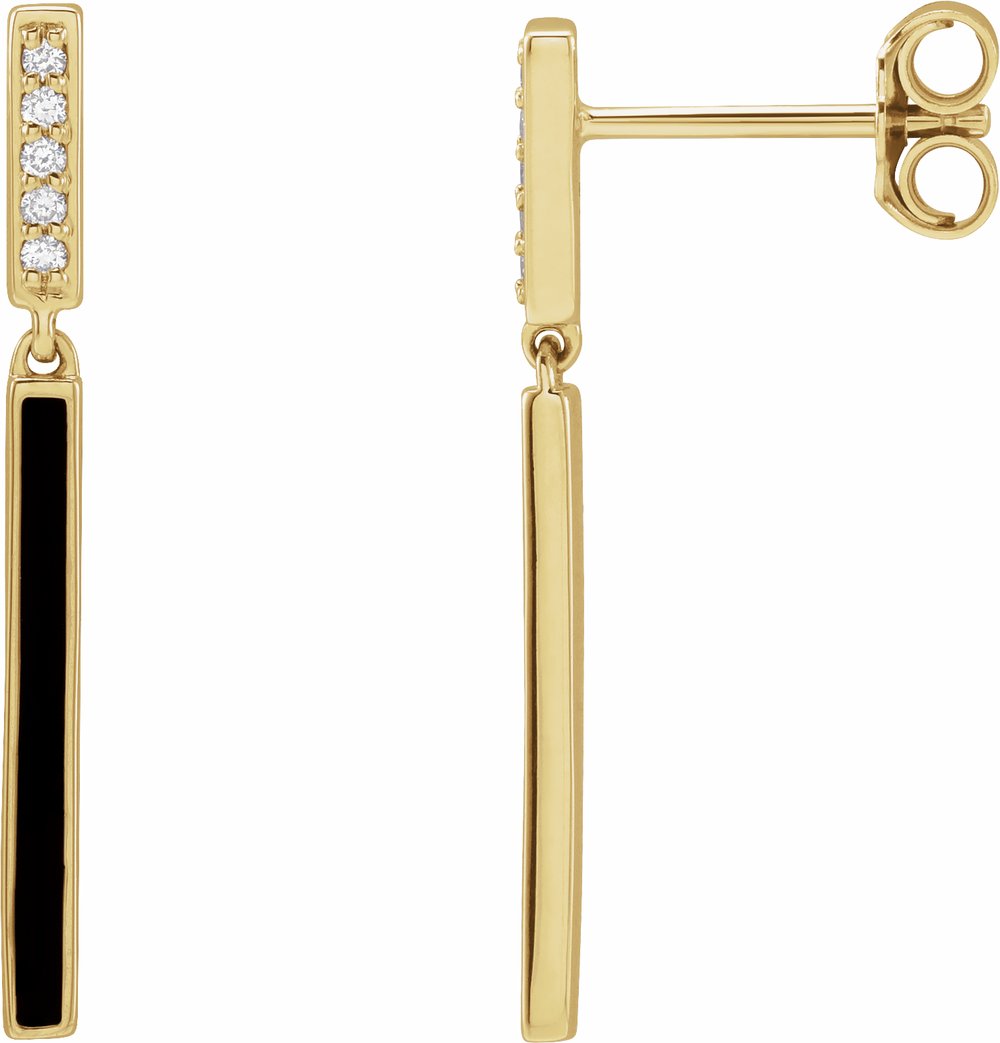 14K Yellow Gold .06 CTW Natural Diamond & Black Enamel Bar Earrings