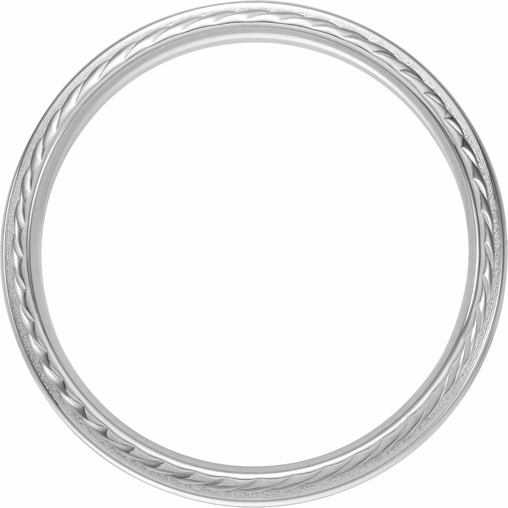 14K White Gold 6 mm Rope Stepped-Edge Half Round Band Size 9