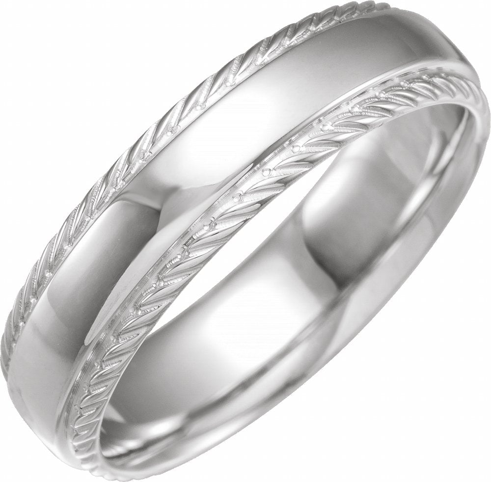 14K White Gold 6 mm Rope Stepped-Edge Half Round Band Size 9