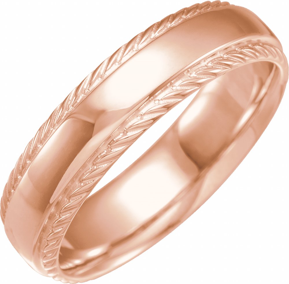 10K Rose Gold 6 mm Rope Stepped-Edge Half Round Band Size 7.5