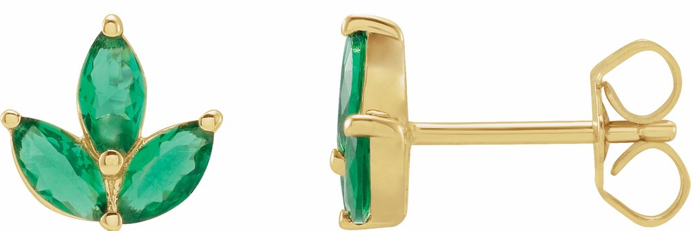 14K Yellow Gold Natural Emerald Cluster Earrings