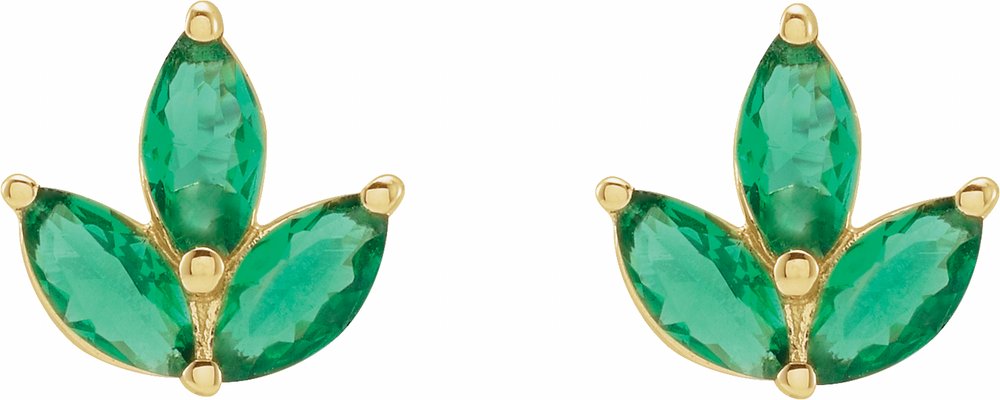 14K Yellow Gold Natural Emerald Cluster Earrings