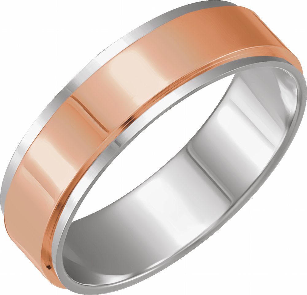 14K White/Rose 6 mm Stepped-Edge Inlay Flat Band Size 9.5