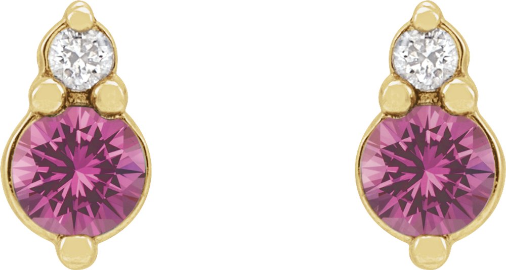 14K Yellow Natural Pink Sapphire & .03 CTW Natural Diamond Earrings