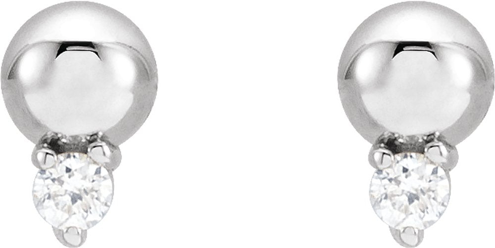 14K White Gold .03 CTW Natural Diamond Bead Earrings