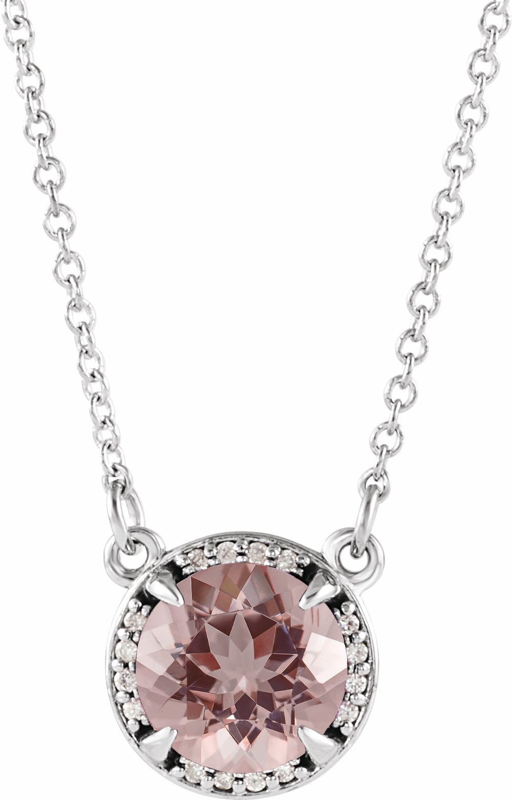 14K White Gold 6 mm Natural Morganite & .04 CTW Natural Diamond 16" Necklace