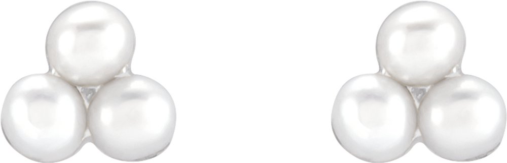 14K White Gold Cultured White Freshwater Pearl Cluster Earrings