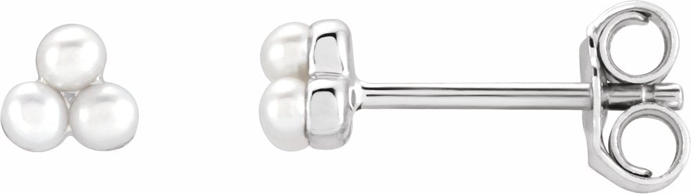14K White Gold Cultured White Freshwater Pearl Cluster Earrings