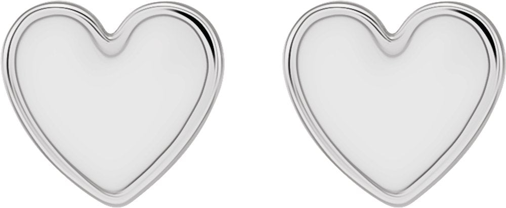 14K White Gold White Enamel Heart Earrings