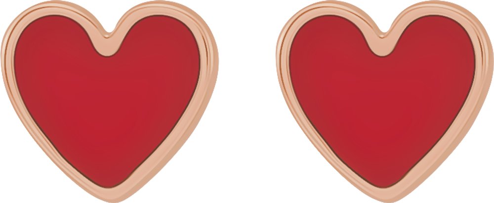 14K Rose Gold Red Enamel Heart Earrings