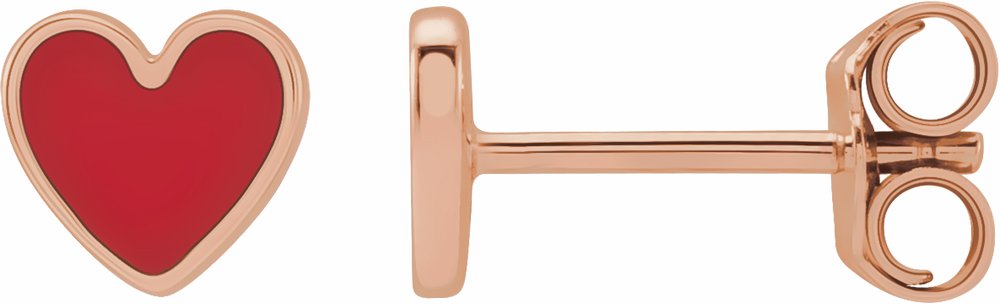 14K Rose Gold Red Enamel Heart Earrings