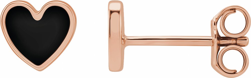 14K Rose Gold Black Enamel Heart Earrings