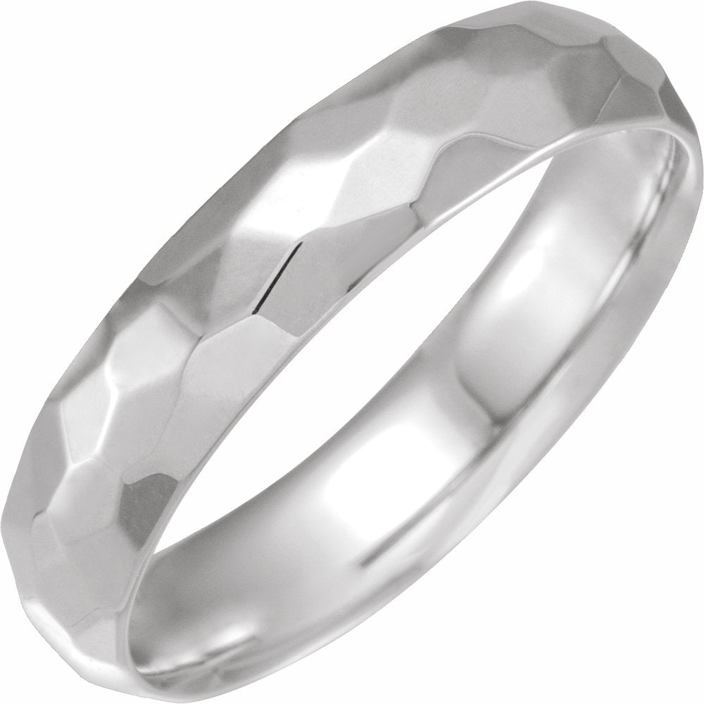 14K White Gold 5 mm Geometric Faceted Comfort-Fit Flat Band Size 10