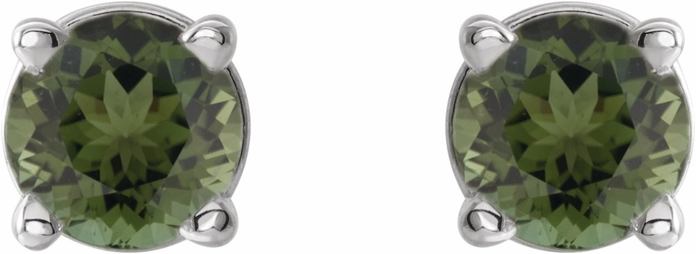 14K White Gold 3 mm Natural Green Tourmaline Earrings
