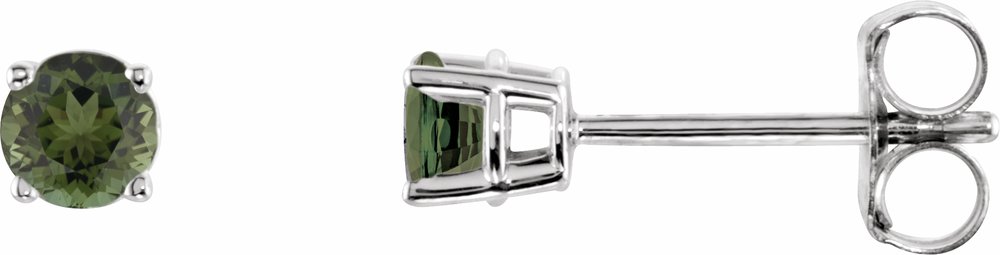 14K White Gold 3 mm Natural Green Tourmaline Earrings